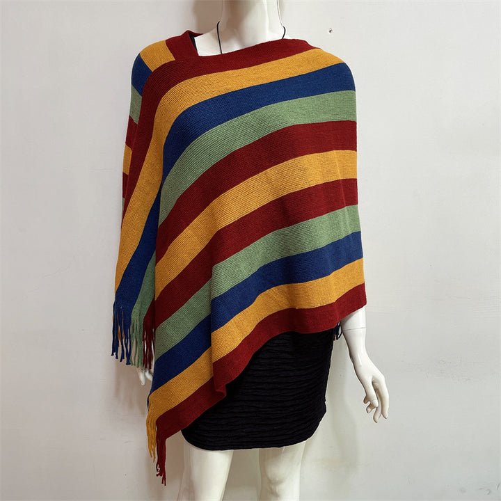 Scialle con nappe, pullover invernale, sciarpa da viaggio avvolgente, motivo a strisce colorate tibetane , Buddha Stones