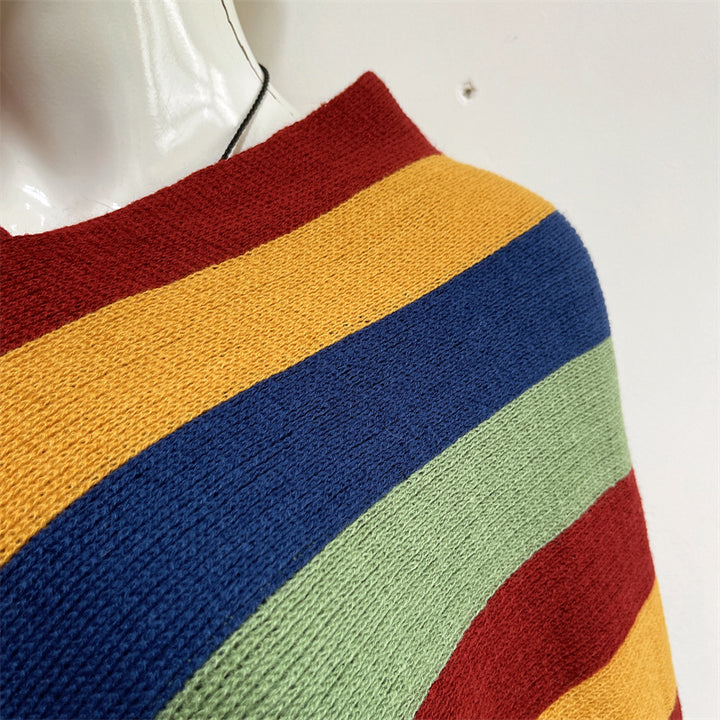 Scialle con nappe, pullover invernale, sciarpa da viaggio avvolgente, motivo a strisce colorate tibetane , Buddha Stones
