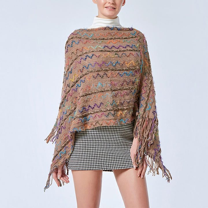 Scialle a righe colorate con Buddha Stones, nappe, pullover, sciarpa da viaggio invernale e accogliente