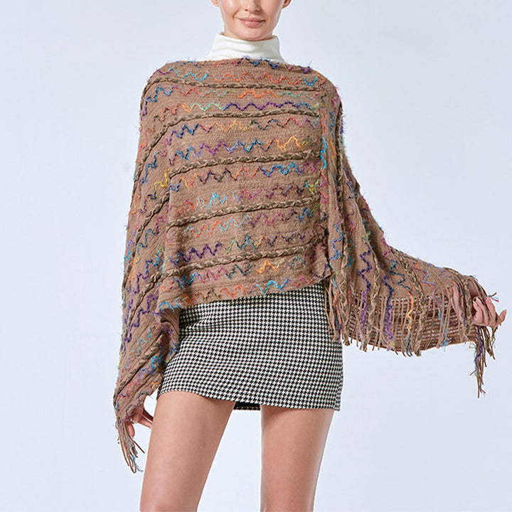 Scialle a righe colorate con Buddha Stones, nappe, pullover, sciarpa da viaggio invernale e accogliente