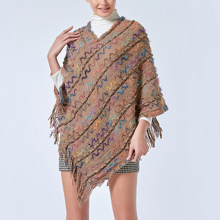 Scialle a righe colorate con Buddha Stones, nappe, pullover, sciarpa da viaggio invernale e accogliente