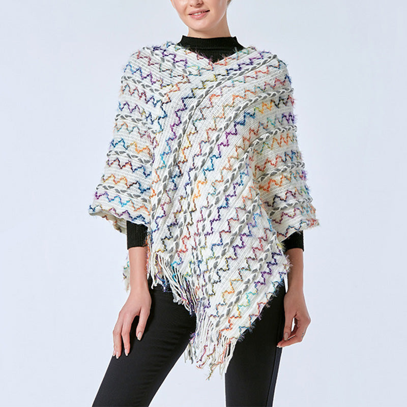 Scialle a righe colorate con Buddha Stones, nappe, pullover, sciarpa da viaggio invernale e accogliente