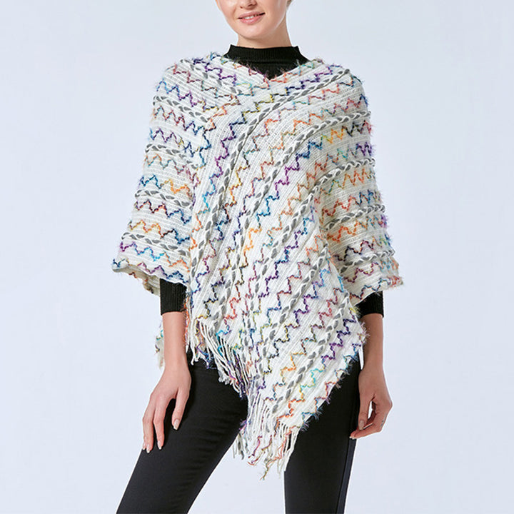 Scialle a righe colorate con Buddha Stones, nappe, pullover, sciarpa da viaggio invernale e accogliente