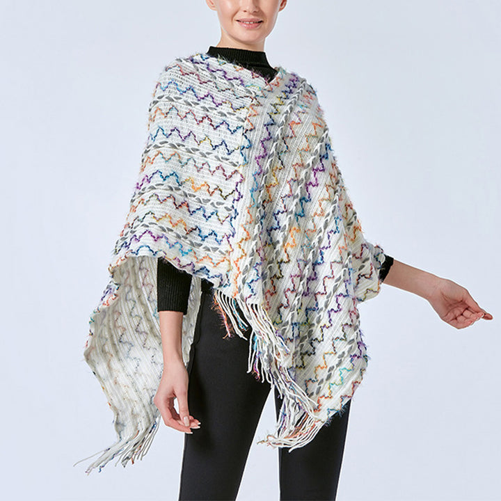Scialle a righe colorate con Buddha Stones, nappe, pullover, sciarpa da viaggio invernale e accogliente - image 31