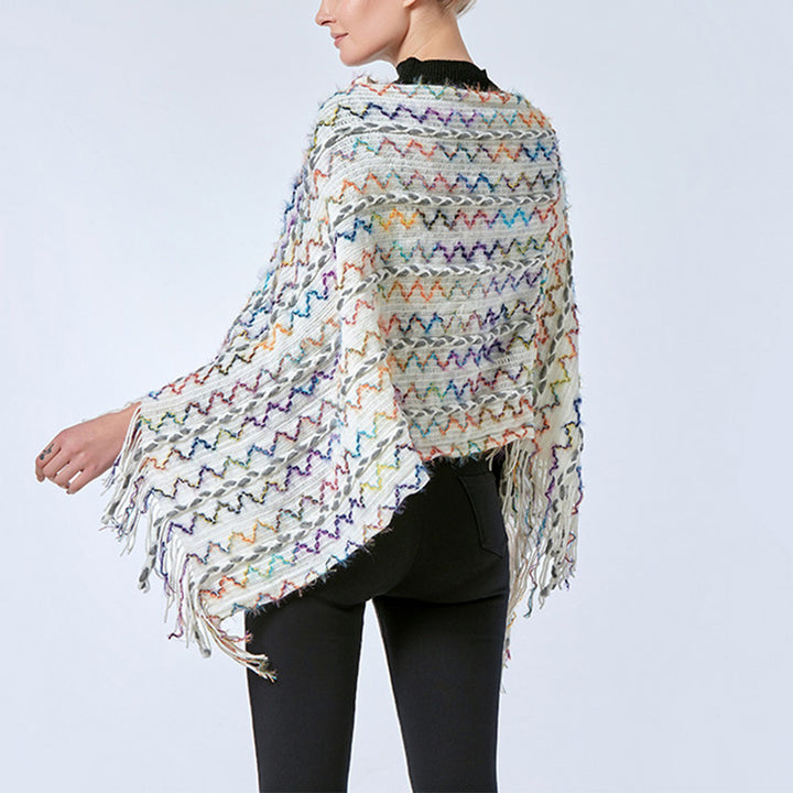 Scialle a righe colorate con Buddha Stones, nappe, pullover, sciarpa da viaggio invernale e accogliente
