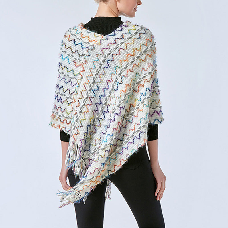 Scialle a righe colorate con Buddha Stones, nappe, pullover, sciarpa da viaggio invernale e accogliente