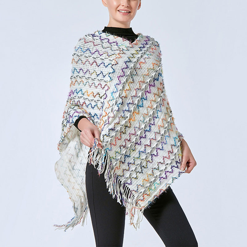 Scialle a righe colorate con Buddha Stones, nappe, pullover, sciarpa da viaggio invernale e accogliente