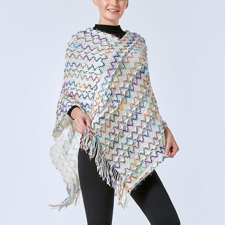 Scialle a righe colorate con Buddha Stones, nappe, pullover, sciarpa da viaggio invernale e accogliente