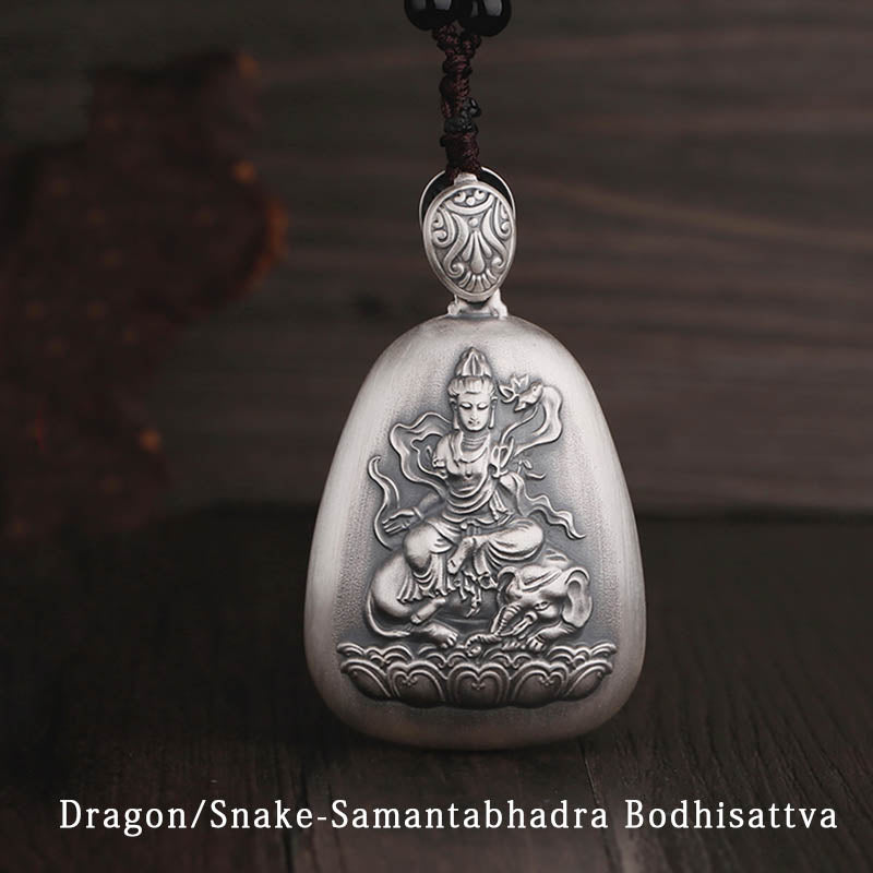 Collana Buddha Stones in argento sterling 999 con ciondolo incisa con ciondolo a forma di cuore con ciondolo a forma di Buddha con zodiaco cinese