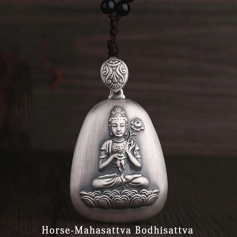 Collana Buddha Stones in argento sterling 999 con ciondolo incisa con ciondolo a forma di cuore con ciondolo a forma di Buddha con zodiaco cinese
