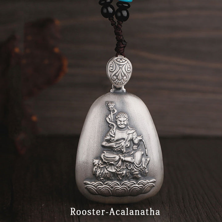 Collana Buddha Stones in argento sterling 999 con ciondolo incisa con ciondolo a forma di cuore con ciondolo a forma di Buddha con zodiaco cinese