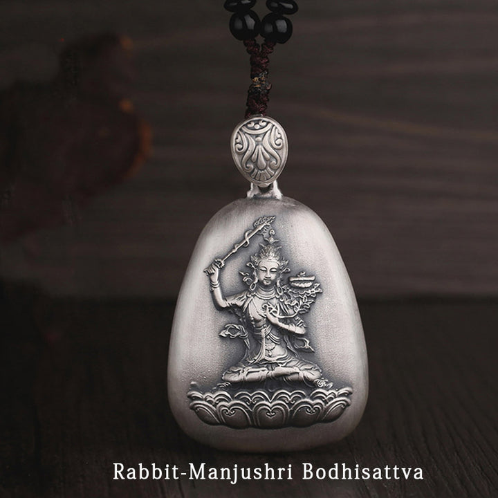 Collana Buddha Stones in argento sterling 999 con ciondolo incisa con ciondolo a forma di cuore con ciondolo a forma di Buddha con zodiaco cinese