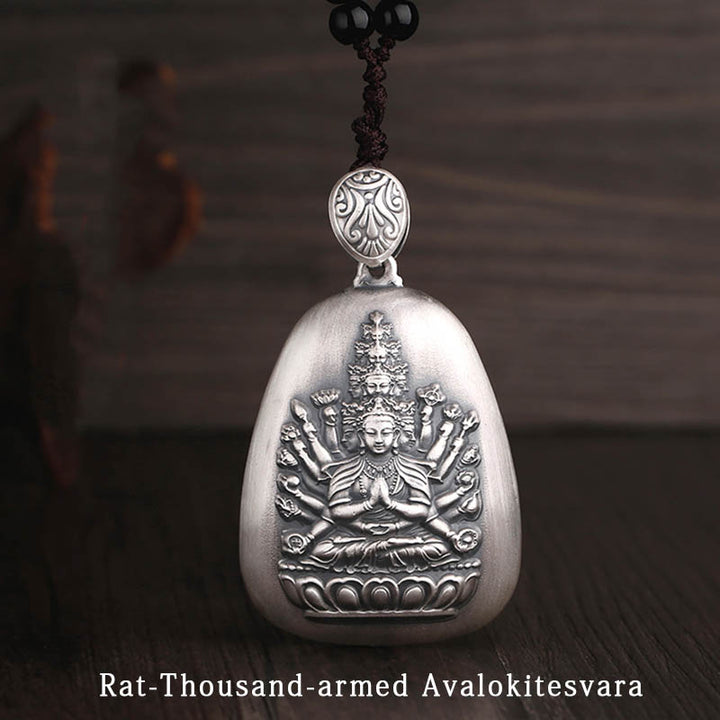 Collana Buddha Stones in argento sterling 999 con ciondolo incisa con ciondolo a forma di cuore con ciondolo a forma di Buddha con zodiaco cinese