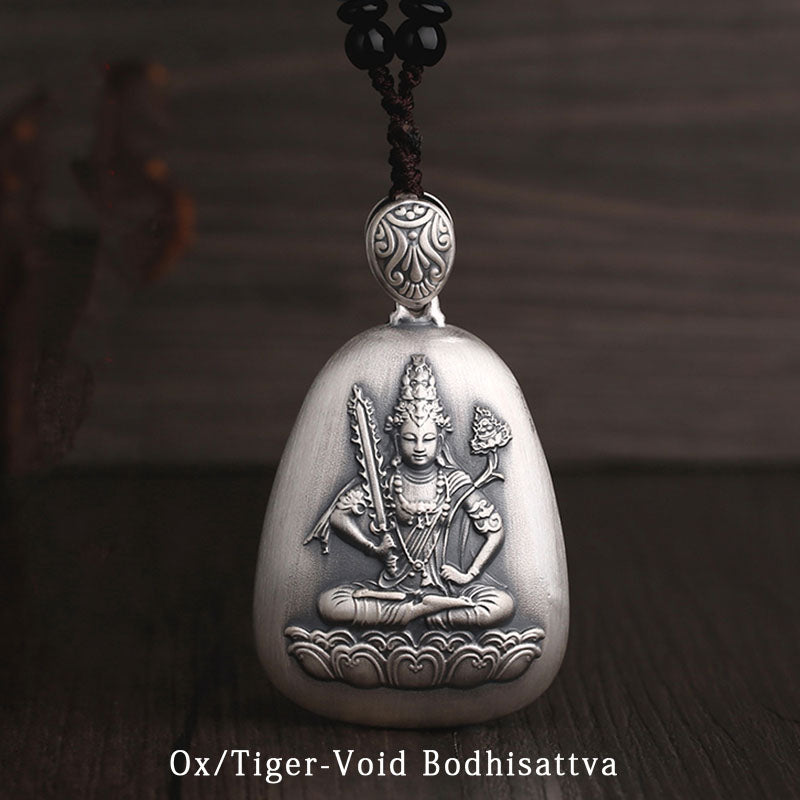 Collana Buddha Stones in argento sterling 999 con ciondolo incisa con ciondolo a forma di cuore con ciondolo a forma di Buddha con zodiaco cinese