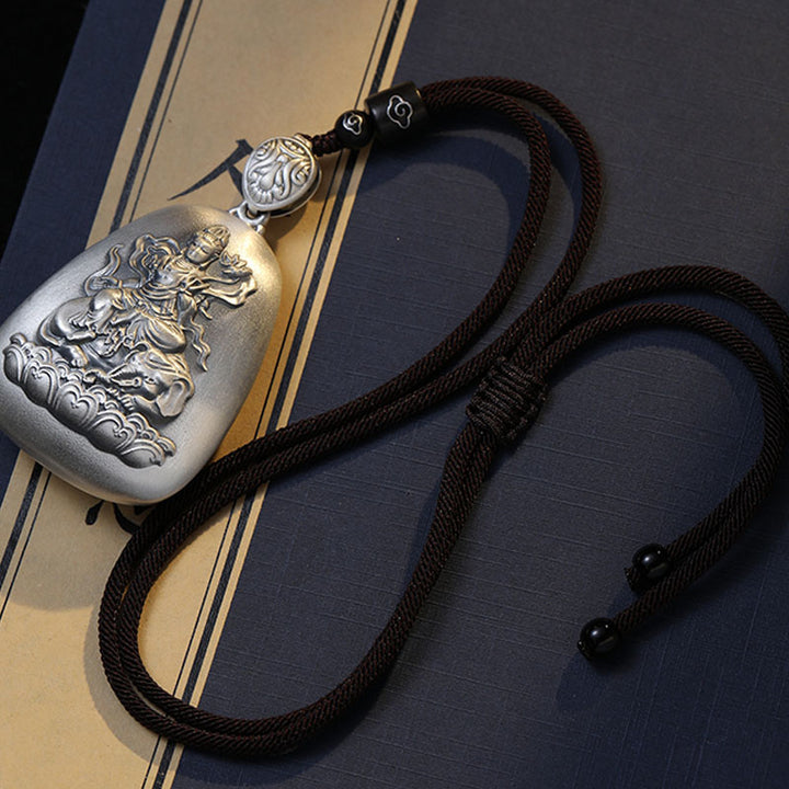 Collana Buddha Stones in argento sterling 999 con ciondolo incisa con ciondolo a forma di cuore con ciondolo a forma di Buddha con zodiaco cinese