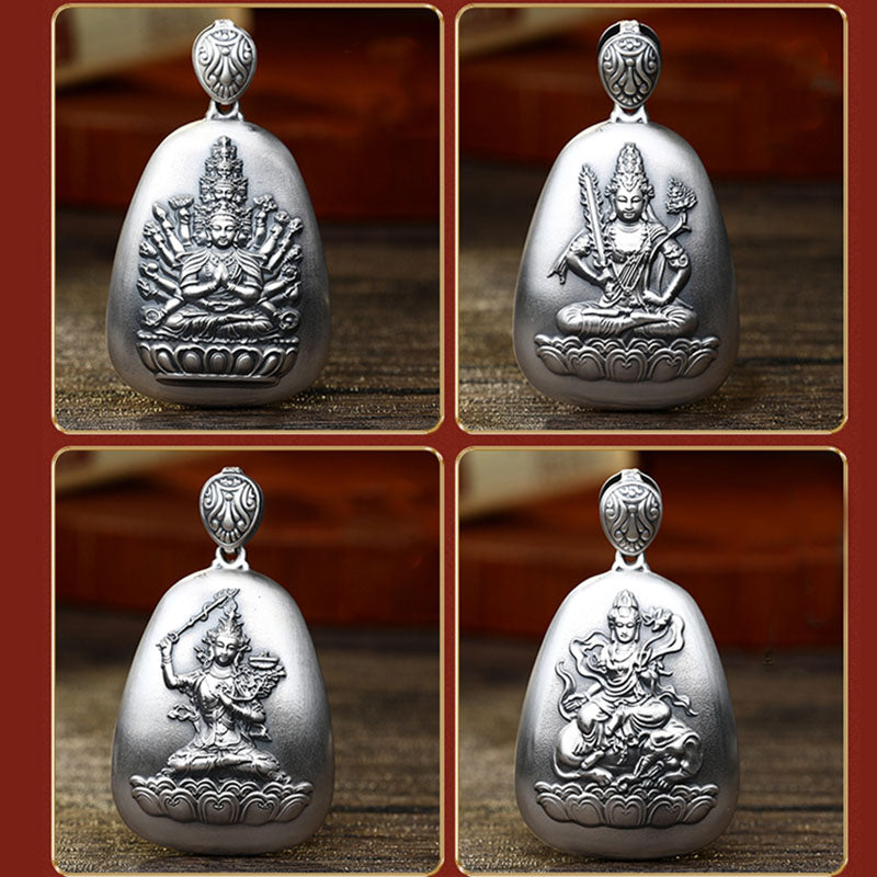 Collana Buddha Stones in argento sterling 999 con ciondolo incisa con ciondolo a forma di cuore con ciondolo a forma di Buddha con zodiaco cinese