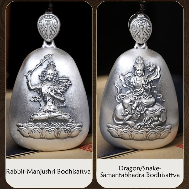 Collana Buddha Stones in argento sterling 999 con ciondolo incisa con ciondolo a forma di cuore con ciondolo a forma di Buddha con zodiaco cinese