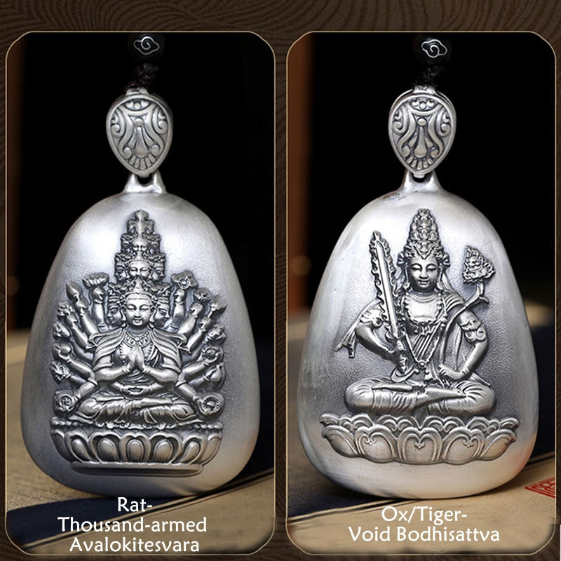 Collana Buddha Stones in argento sterling 999 con ciondolo incisa con ciondolo a forma di cuore con ciondolo a forma di Buddha con zodiaco cinese