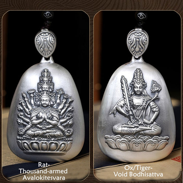 Collana Buddha Stones in argento sterling 999 con ciondolo incisa con ciondolo a forma di cuore con ciondolo a forma di Buddha con zodiaco cinese