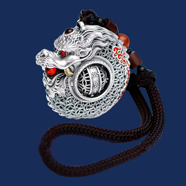 Buddha Stones 999 Argento Sterling Anno del Drago Sfera Rotante Cinque Elementi Moneta di Rame Forza Decorazione Appesa