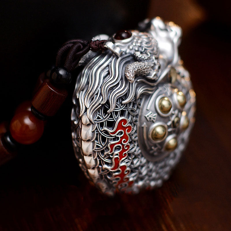 Buddha Stones 999 Argento Sterling Anno del Drago Sfera Rotante Cinque Elementi Moneta di Rame Forza Decorazione Appesa