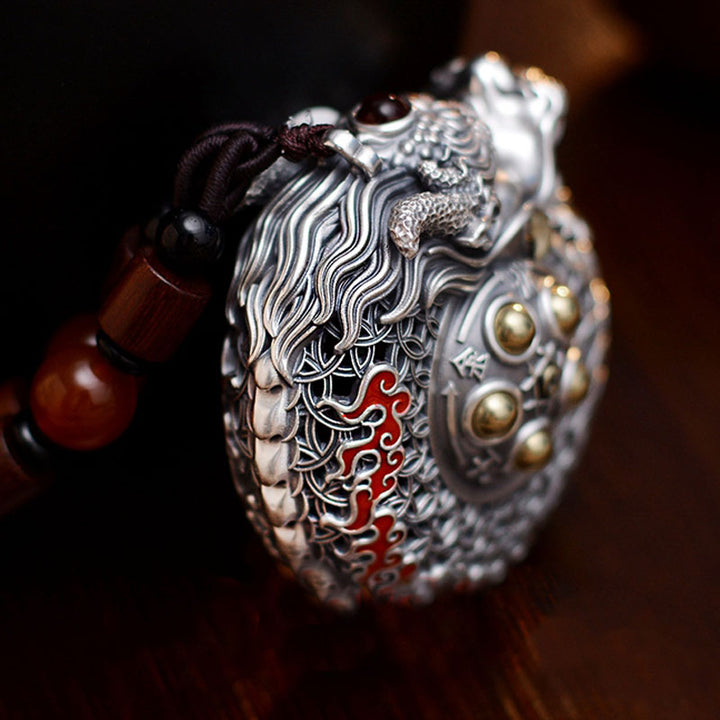 Buddha Stones 999 Argento Sterling Anno del Drago Sfera Rotante Cinque Elementi Moneta di Rame Forza Decorazione Appesa