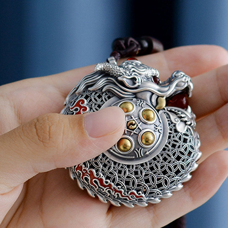 Buddha Stones 999 Argento Sterling Anno del Drago Sfera Rotante Cinque Elementi Moneta di Rame Forza Decorazione Appesa