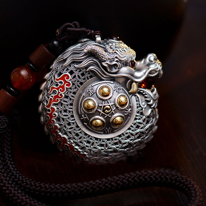 Buddha Stones 999 Argento Sterling Anno del Drago Sfera Rotante Cinque Elementi Moneta di Rame Forza Decorazione Appesa