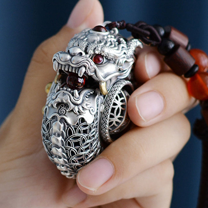 Buddha Stones 999 Argento Sterling Anno del Drago Sfera Rotante Cinque Elementi Moneta di Rame Forza Decorazione Appesa