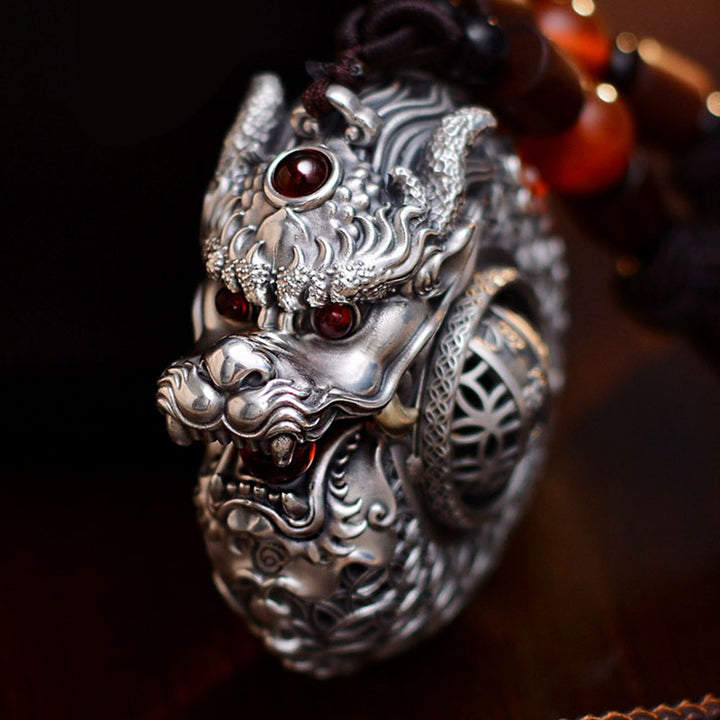Buddha Stones 999 Argento Sterling Anno del Drago Sfera Rotante Cinque Elementi Moneta di Rame Forza Decorazione Appesa