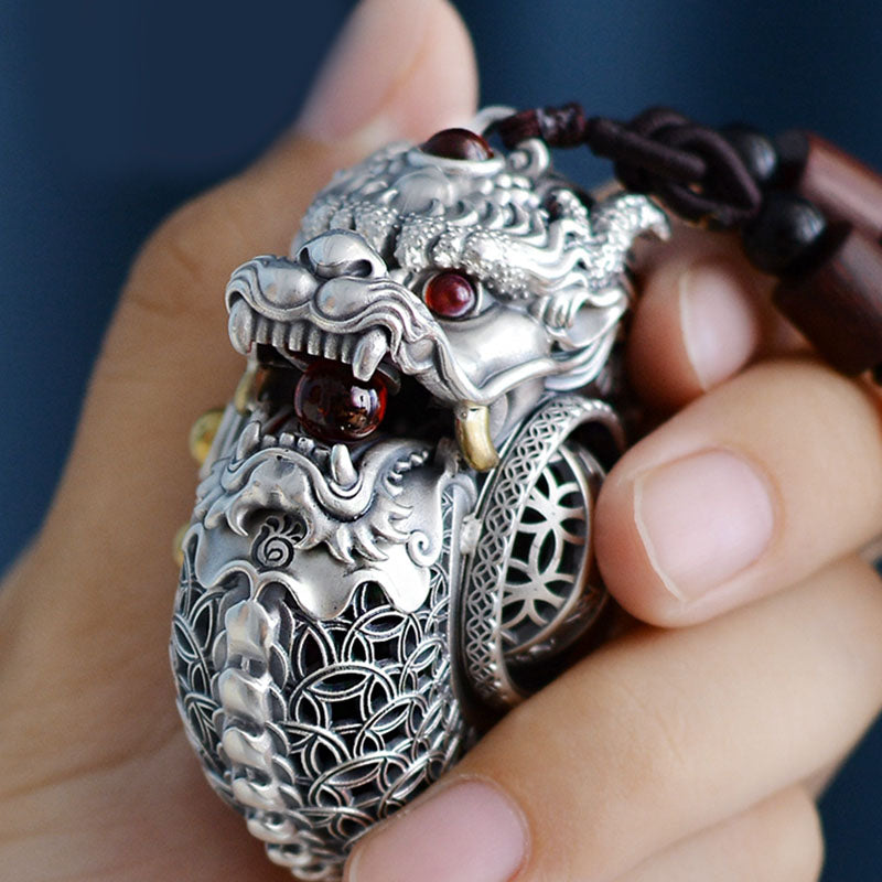 Buddha Stones 999 Argento Sterling Anno del Drago Sfera Rotante Cinque Elementi Moneta di Rame Forza Decorazione Appesa - image 6