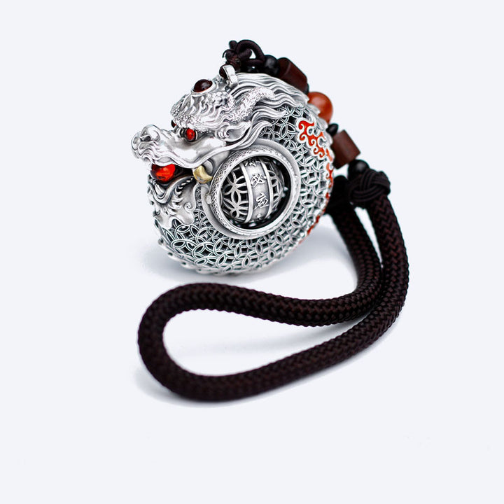 Buddha Stones 999 Argento Sterling Anno del Drago Sfera Rotante Cinque Elementi Moneta di Rame Forza Decorazione Appesa