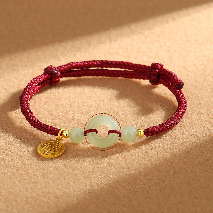 Braccialetto dell'abbondanza con ciondolo a forma di carattere Fu, fibbia della pace in argento sterling 925 con Buddha Stones e giada di Hetian
