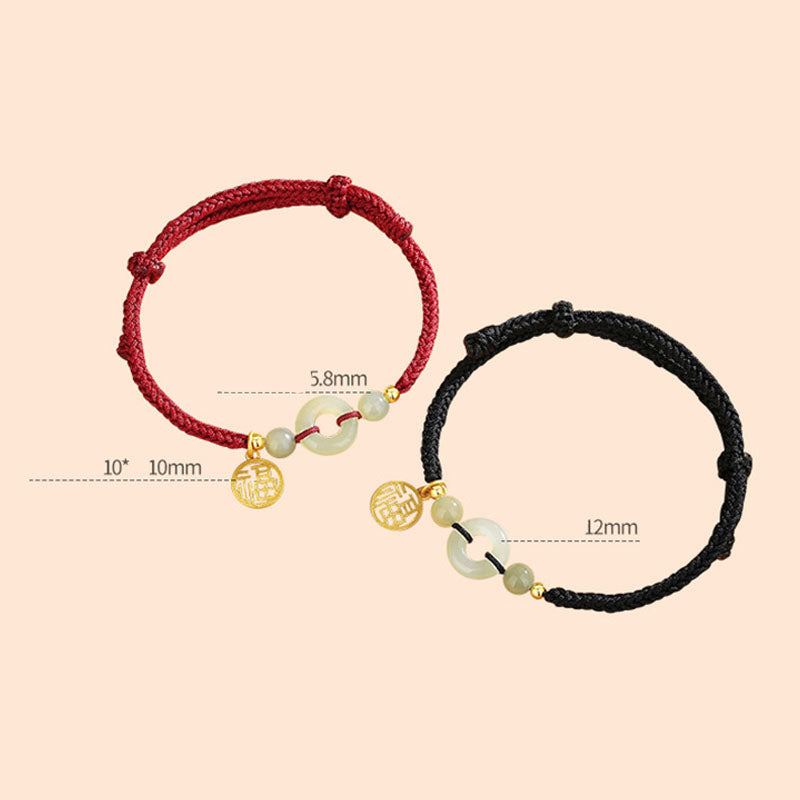 Braccialetto dell'abbondanza con ciondolo a forma di carattere Fu, fibbia della pace in argento sterling 925 con Buddha Stones e giada di Hetian