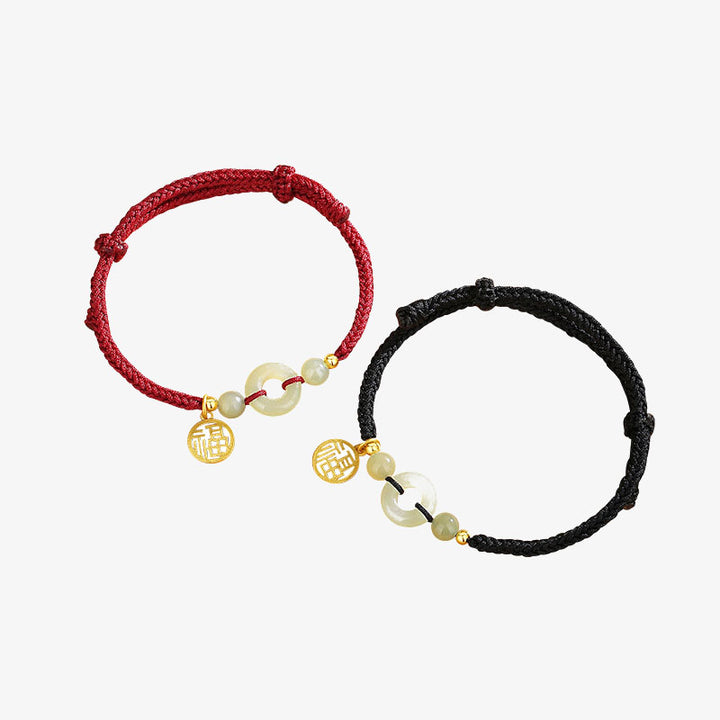 Braccialetto dell'abbondanza con ciondolo a forma di carattere Fu, fibbia della pace in argento sterling 925 con Buddha Stones e giada di Hetian