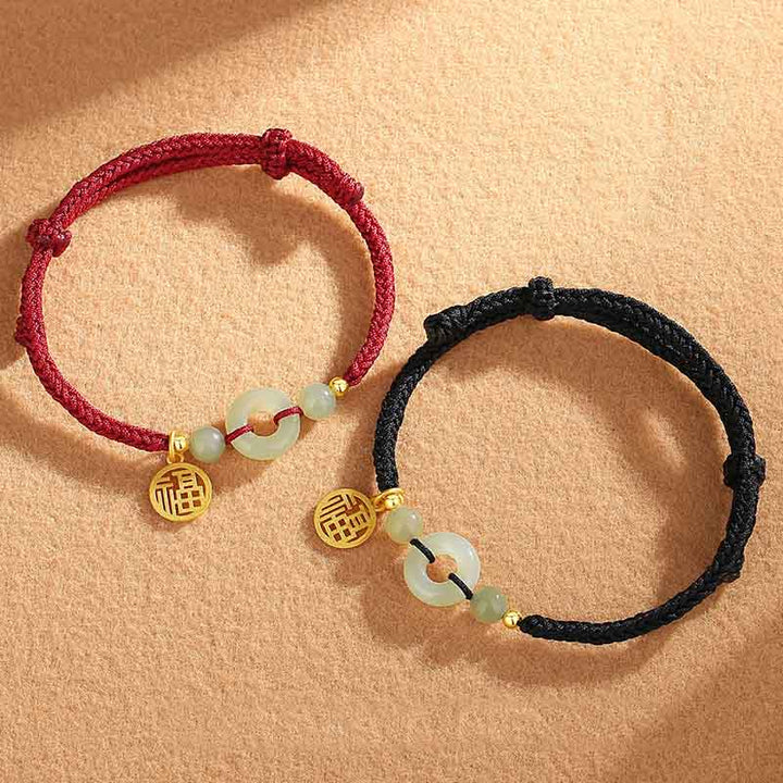 Braccialetto dell'abbondanza con ciondolo a forma di carattere Fu, fibbia della pace in argento sterling 925 con Buddha Stones e giada di Hetian