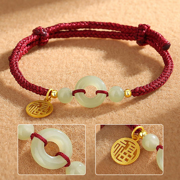 Braccialetto dell'abbondanza con ciondolo a forma di carattere Fu, fibbia della pace in argento sterling 925 con Buddha Stones e giada di Hetian