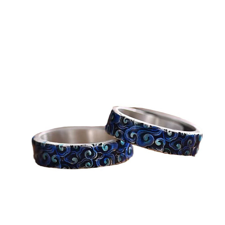 Anello regolabile in rame curativo con design di nuvole di buon auspicio blu Buddha Stones