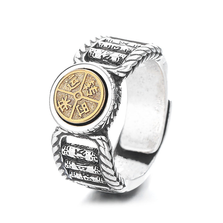 Buddha Stones Tibetano Om Mani Padme Hum Disegno Intagliato Moneta di Rame Purezza Anello Rotante