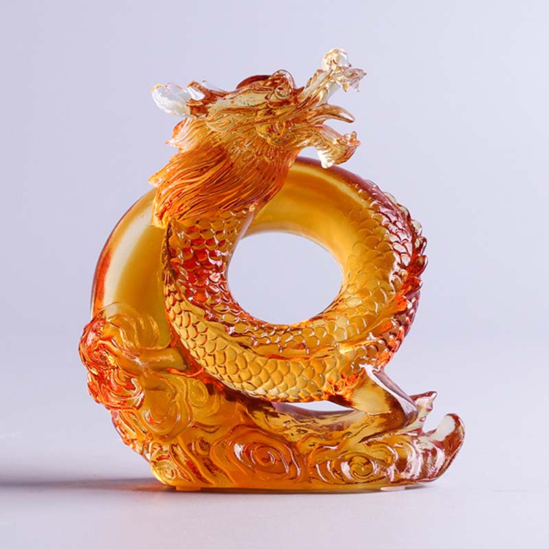 Buddha Stones Anno del Drago Fatto a mano Zodiaco cinese Drago giallo Liuli Cristallo Pezzo d'arte Protezione Decorazione dell'ufficio domestico - image 3