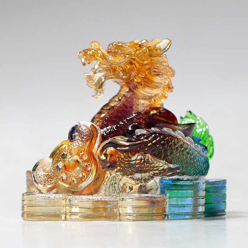Buddha Stones Anno del Drago Fatto a mano 12 Zodiaco cinese Liuli Cristallo Arte Pezzo Protezione Casa Ufficio Decorazione