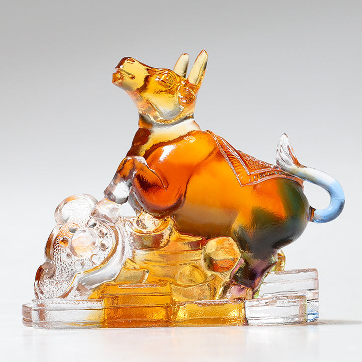 Buddha Stones Anno del Drago Fatto a mano 12 Zodiaco cinese Liuli Cristallo Arte Pezzo Protezione Casa Ufficio Decorazione - Bue circa 8,5*5,5*8 cm - image 5