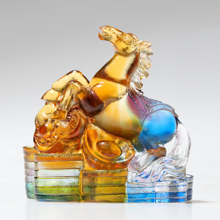 Buddha Stones Anno del Drago Fatto a mano 12 Zodiaco cinese Liuli Cristallo Arte Pezzo Protezione Casa Ufficio Decorazione - Cavallo circa 8,5*5,5*8 cm - image 12