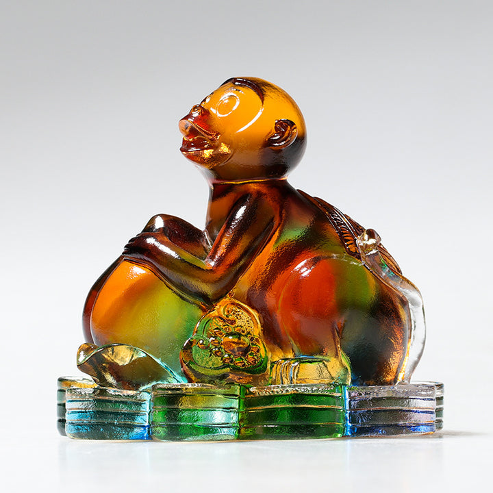 Buddha Stones Anno del Drago Fatto a mano 12 Zodiaco cinese Liuli Cristallo Arte Pezzo Protezione Casa Ufficio Decorazione - Scimmia circa 8,5*5,5*8 cm - image 14