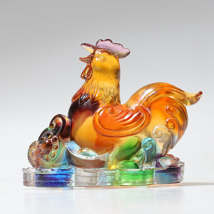 Buddha Stones Anno del Drago Fatto a mano 12 Zodiaco cinese Liuli Cristallo Arte Pezzo Protezione Casa Ufficio Decorazione - Gallo circa 8,5*5,5*8 cm - image 15