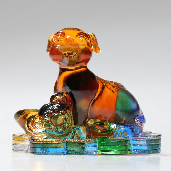 Buddha Stones Anno del Drago Fatto a mano 12 Zodiaco cinese Liuli Cristallo Arte Pezzo Protezione Casa Ufficio Decorazione - Cane circa 8,5*5,5*8 cm - image 16