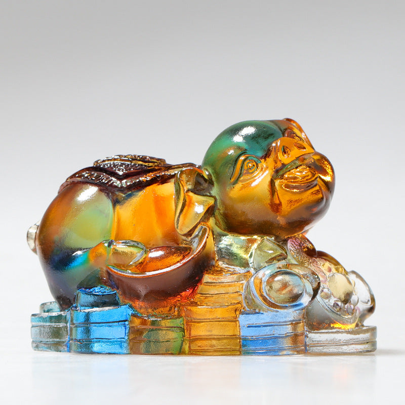 Buddha Stones Anno del Drago Fatto a mano 12 Zodiaco cinese Liuli Cristallo Arte Pezzo Protezione Casa Ufficio Decorazione - Maiale circa 8,5*5,5*8 cm - image 17