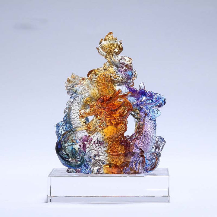 Buddha Stones Anno del Drago Fatto a mano Liuli Cristallo Arte Pezzo Protezione Casa Ufficio Decorazione Con Base