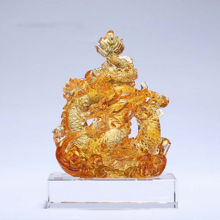 Buddha Stones Anno del Drago Fatto a mano Liuli Cristallo Arte Pezzo Protezione Casa Ufficio Decorazione Con Base