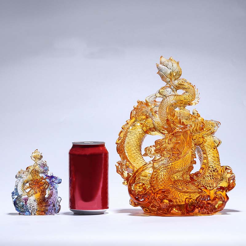Buddha Stones Anno del Drago Fatto a mano Liuli Cristallo Arte Pezzo Protezione Casa Ufficio Decorazione Con Base